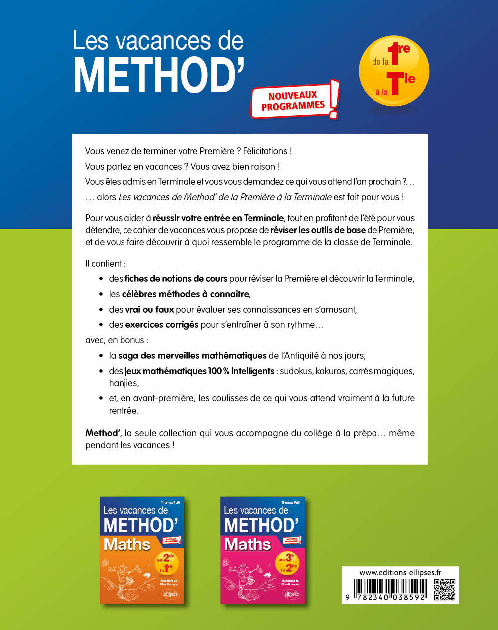 Maths de la 1re à la Tle - Les vacances de Méthod' - Nouveaux programmes - Thomas Petit, Xavier Merlin - ELLIPSES