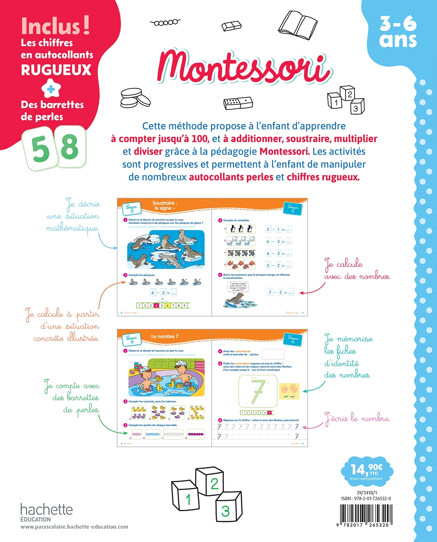 Montessori - J'apprends à compter jusqu'à 100 et à calculer 3-6 ans (chiffres rugueux inclus) - Christelle Prince, Laure Voirin-Bremont - HACHETTE EDUC
