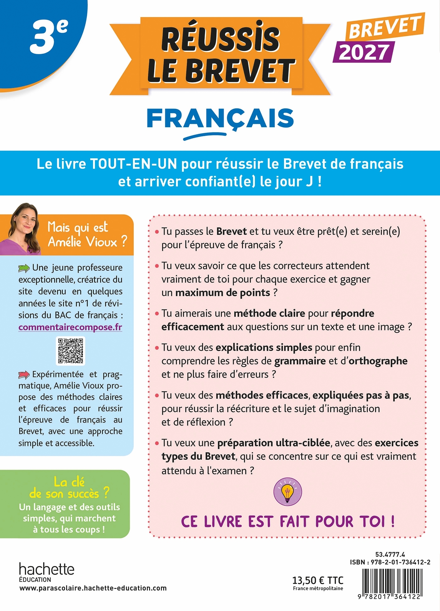 Réussis l'épreuve de français au Brevet 2027 avec Amélie Vioux - Amélie Vioux - HACHETTE EDUC