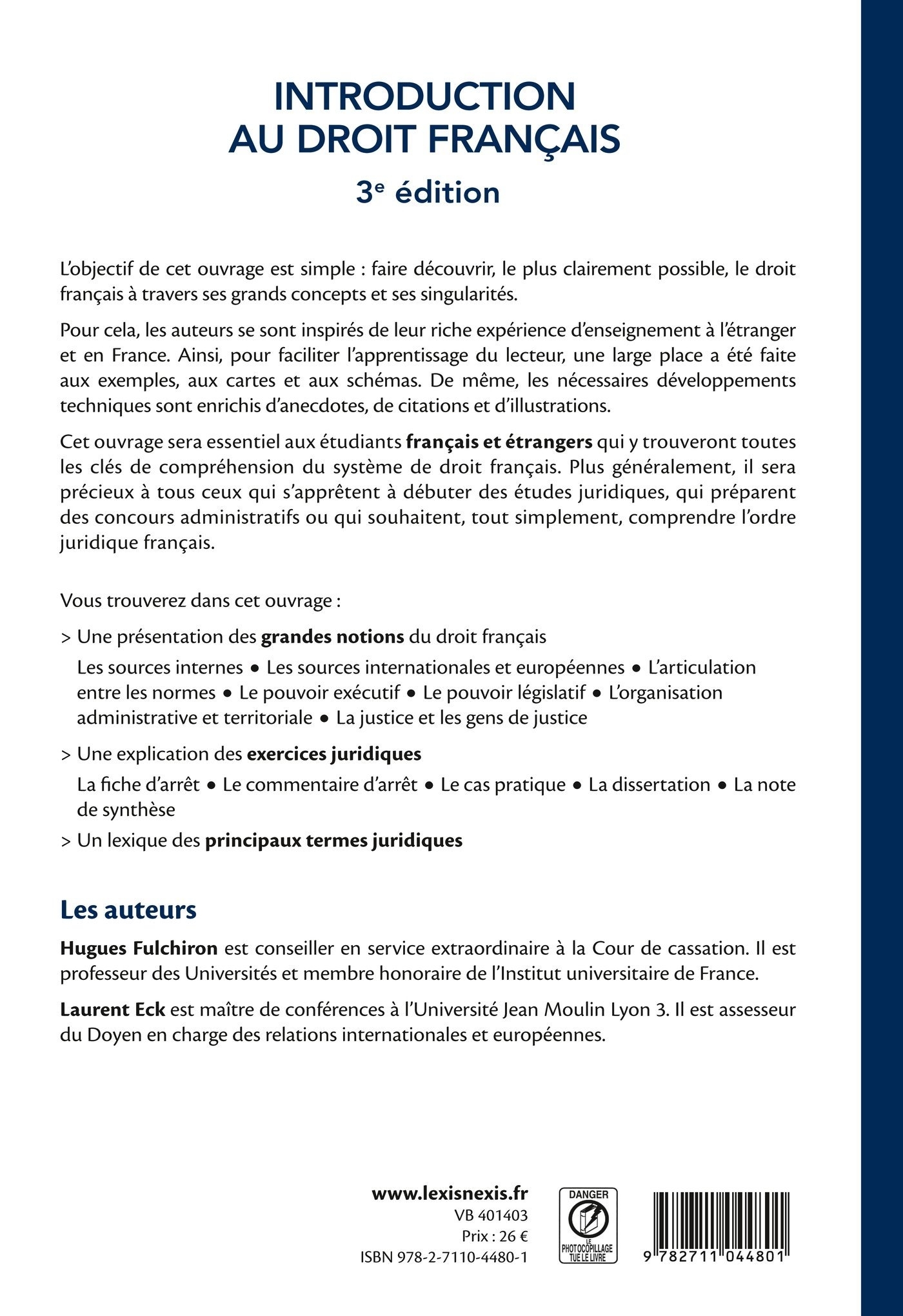 Introduction au droit français - Hugues Fulchiron, Laurent Eck - LEXISNEXIS