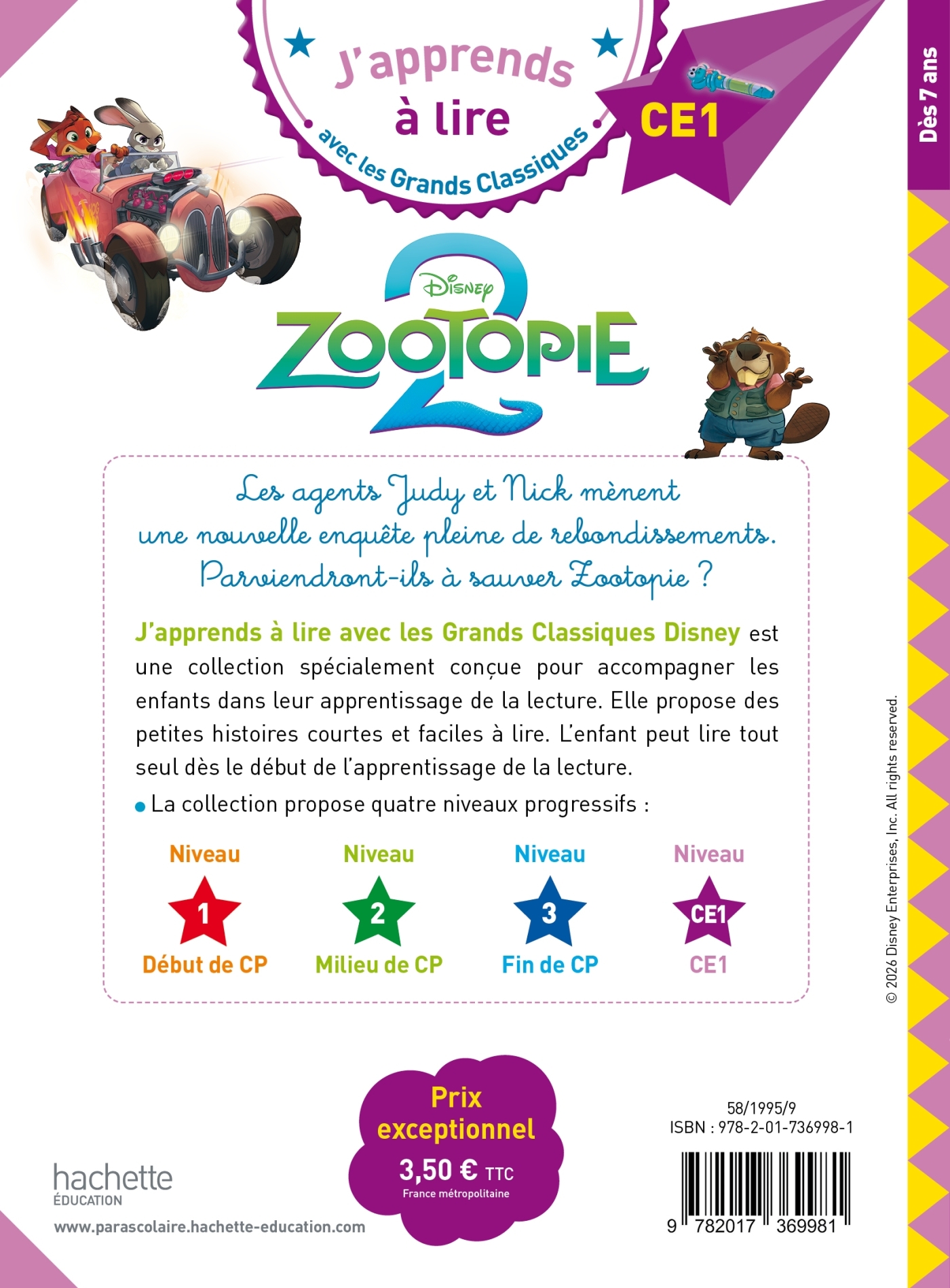 Disney - CE1  Zootopie 2 - Clara Morena-Beuken - HACHETTE EDUC