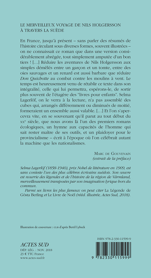 Le Merveilleux Voyage de Nils Holgersson à travers la Suède - Selma Lagerlöf - ACTES SUD