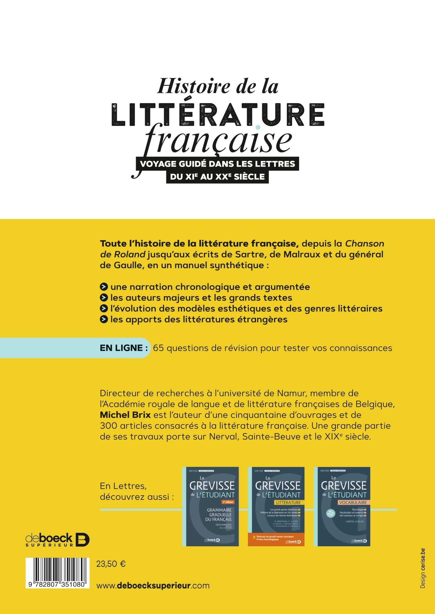 Histoire de la littérature française - Michel Brix - DE BOECK SUP