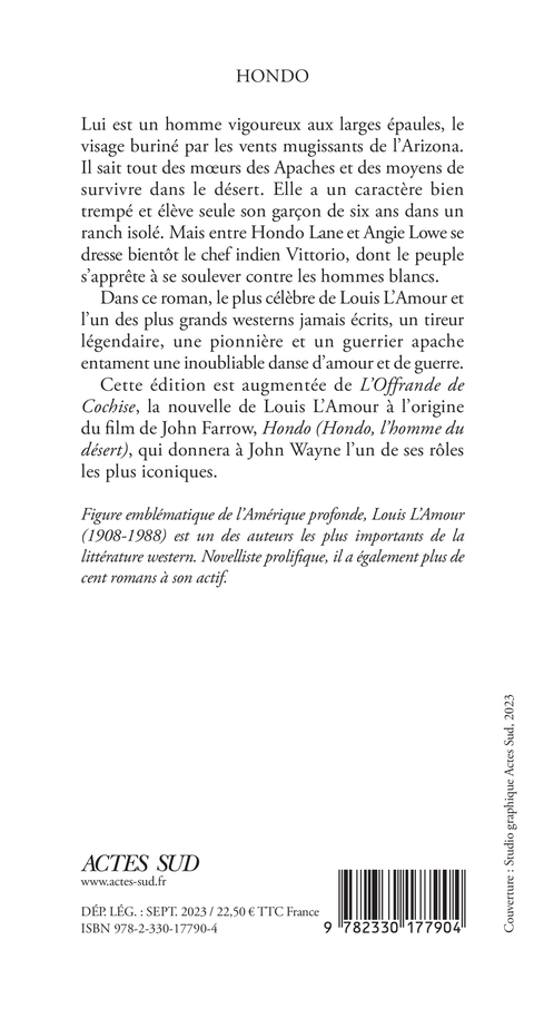 Hondo - Louis L'Amour, Hubert Prolongeau - ACTES SUD