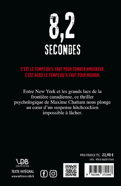 8,2 SECONDES - Maxime Chattam - EDITIONS VDB