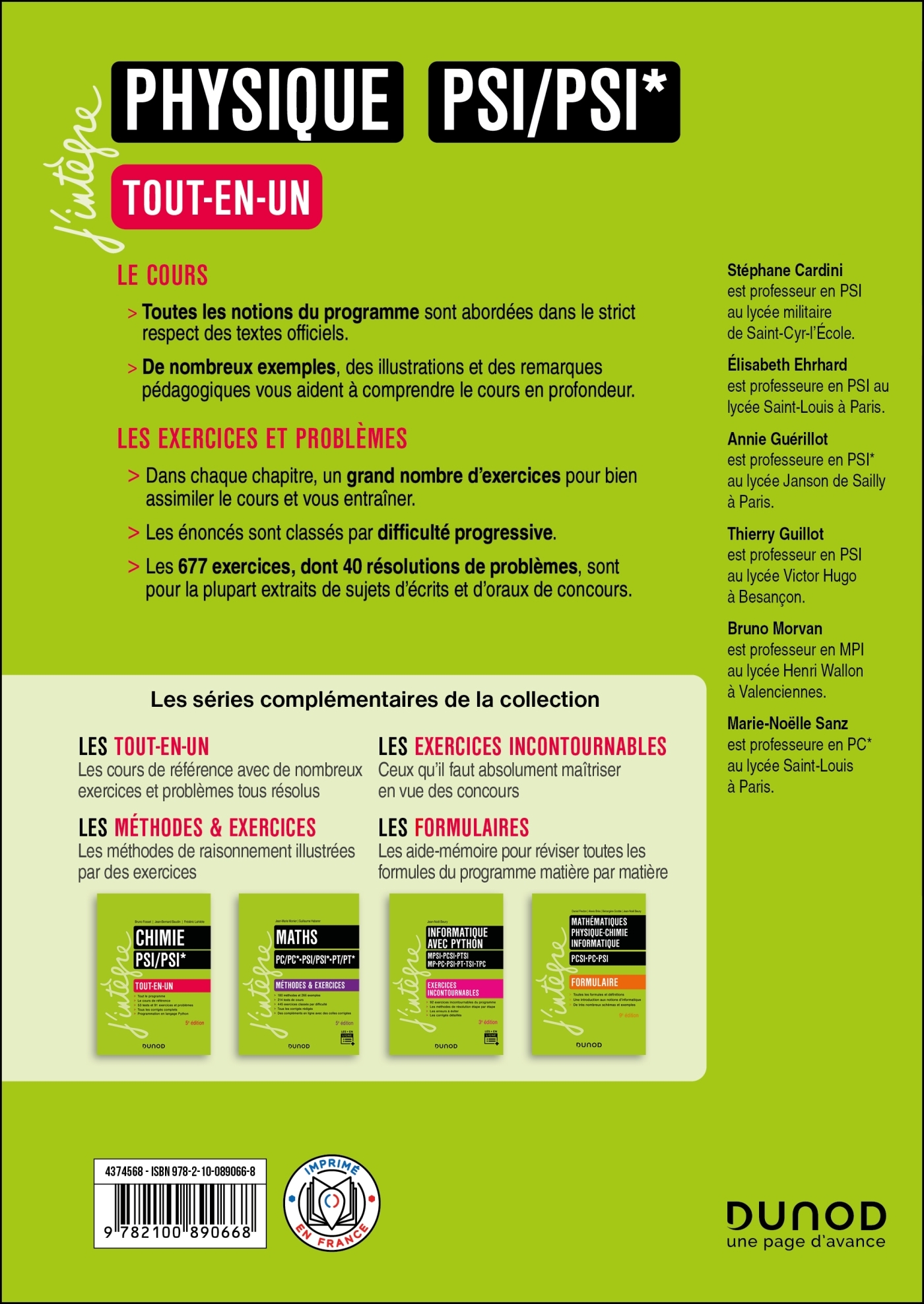 Physique Tout-en-un PSI/PSI* - 7e éd. - Stéphane Cardini, Elisabeth Ehrhard, Annie Guérillot, Thierry Guillot, Bruno Morvan, Marie-Noëlle Sanz - DUNOD