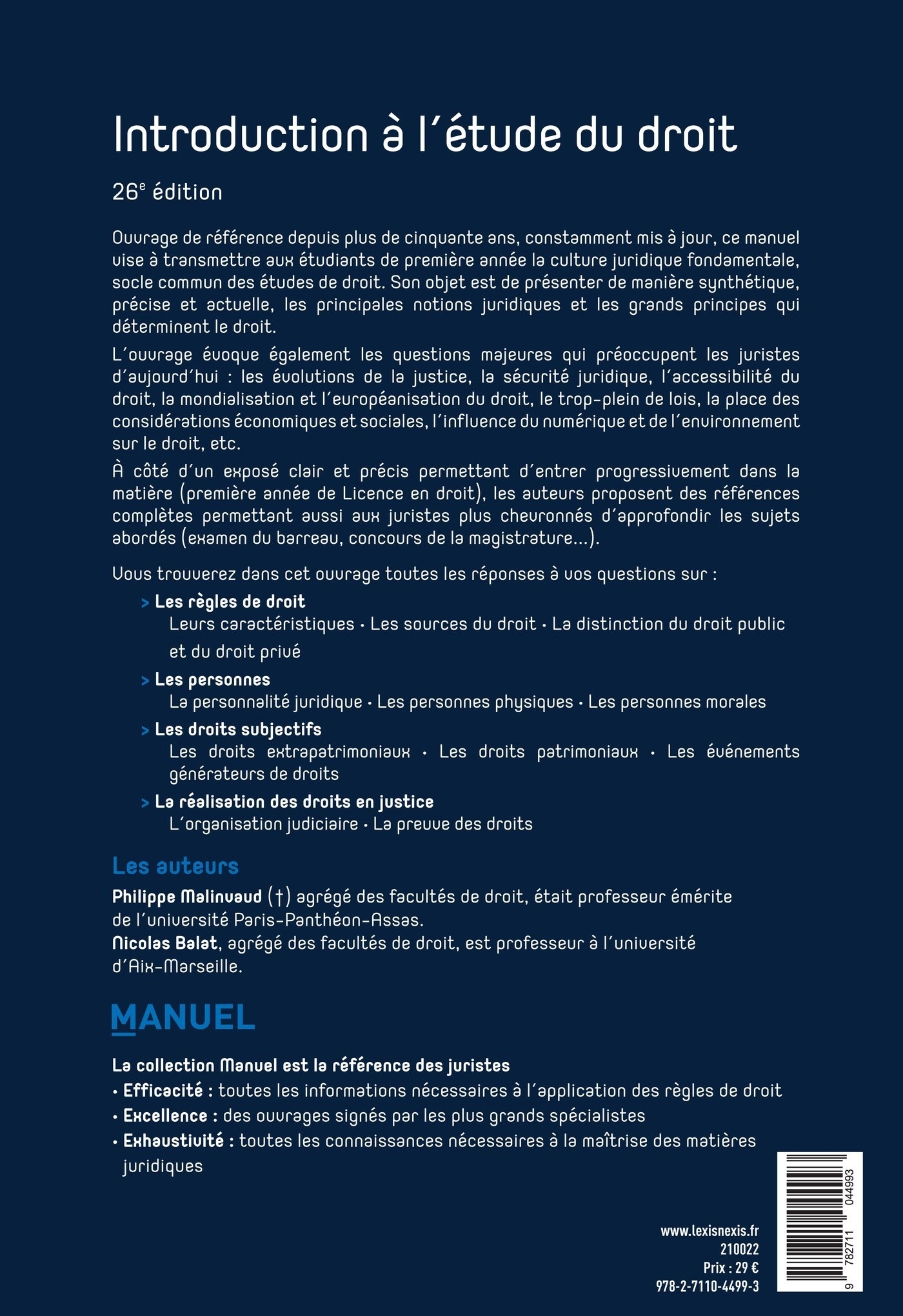Introduction à l'étude du droit - Philippe Malinvaud, Nicolas Balat - LEXISNEXIS