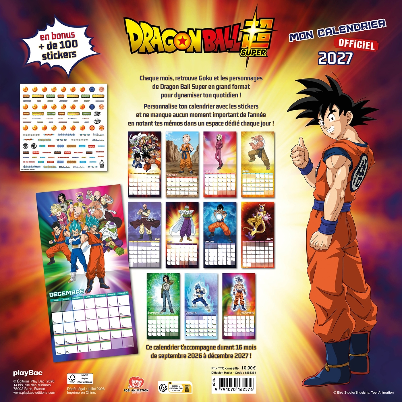 Dragon Ball Super - Mon calendrier officiel 2027 (de sept. 2026 à déc. 2027) -   - PLAY BAC