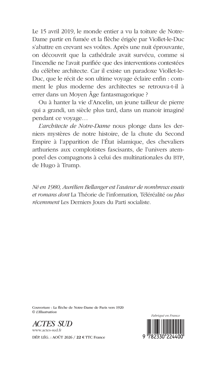 L'architecte de Notre-Dame -  BELLANGER AURELIEN, Aurélien Bellanger - ACTES SUD
