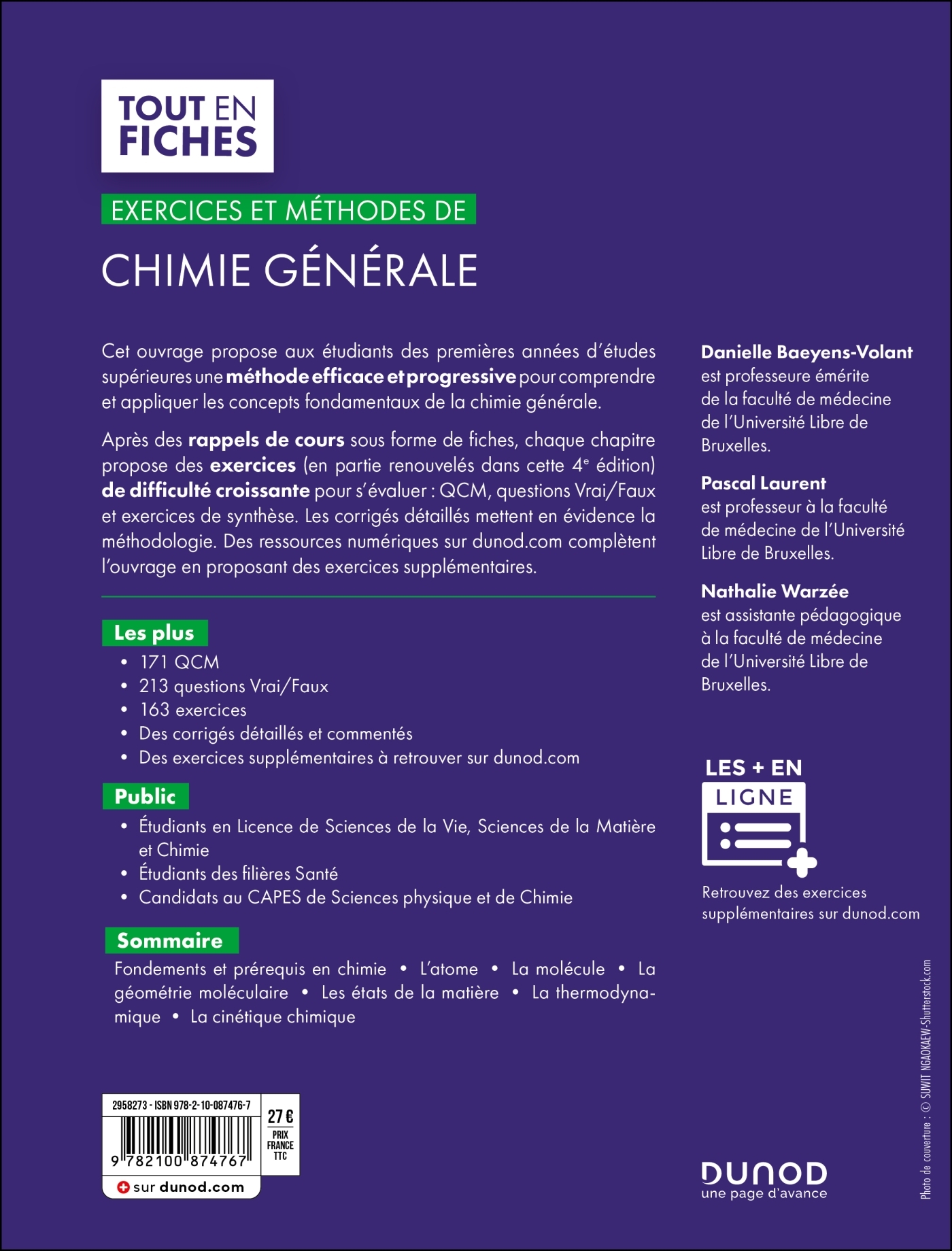 Exercices et méthodes de chimie générale - 4e éd. - Danielle Baeyens-Volant, Pascal LAURENT, Nathalie Warzée - DUNOD