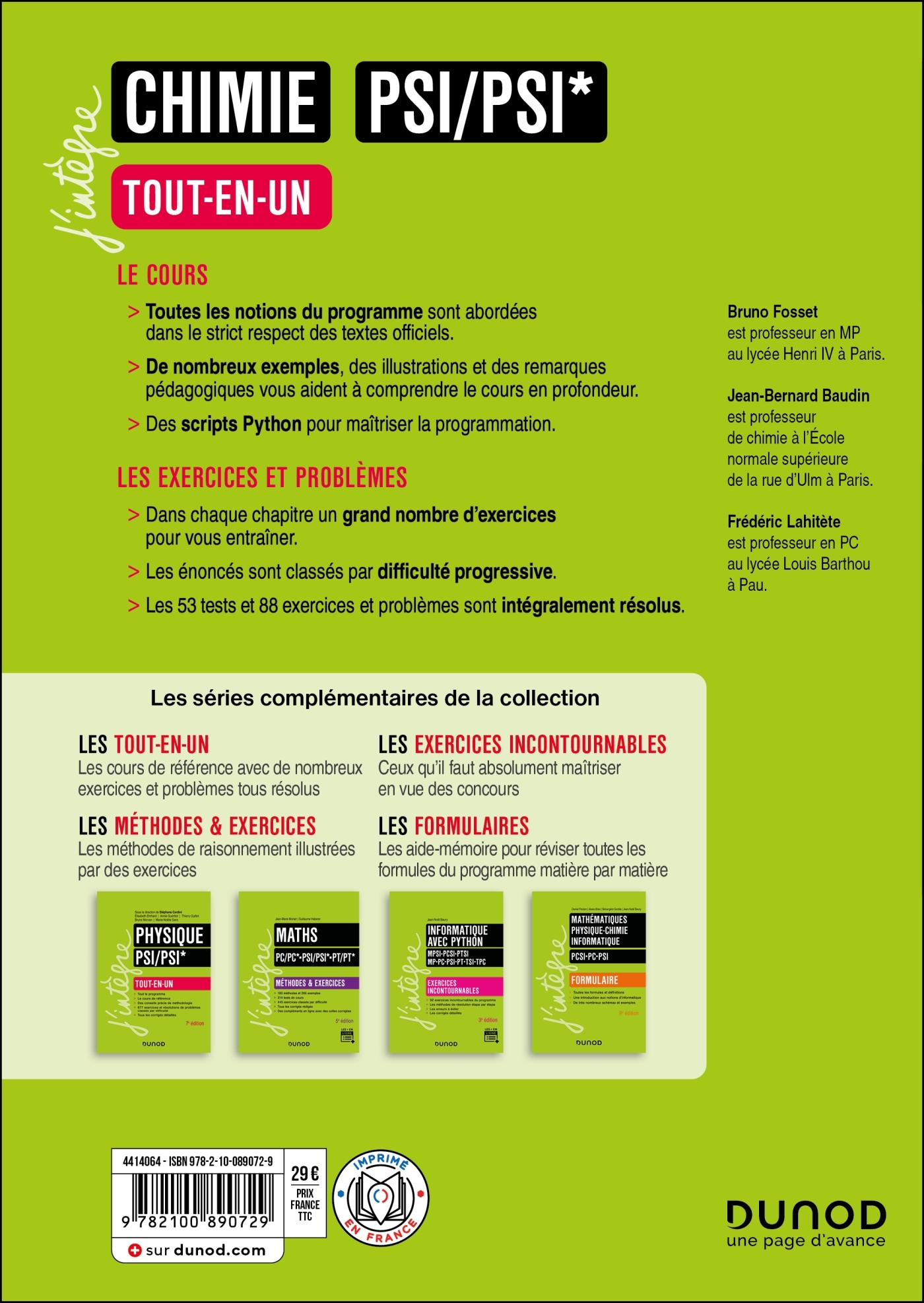 Chimie Tout-en-un PSI/PSI* - 5e éd. - Bruno Fosset, Jean-Bernard Baudin, Frédéric Lahitète - DUNOD